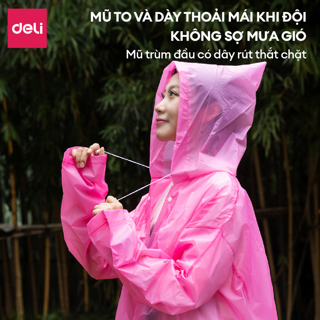 Áo Mưa Trong Suốt EVA Deli Áo Mưa Siêu Dày Chống Thấm Cho Mưa To Phong Cách Thời Trang Nhiều Size Và Nhiều Màu
