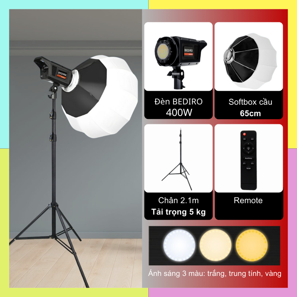 Bộ đèn livestream, studio, quay phim, chụp ảnh chuyên nghiệp hình cầu ...