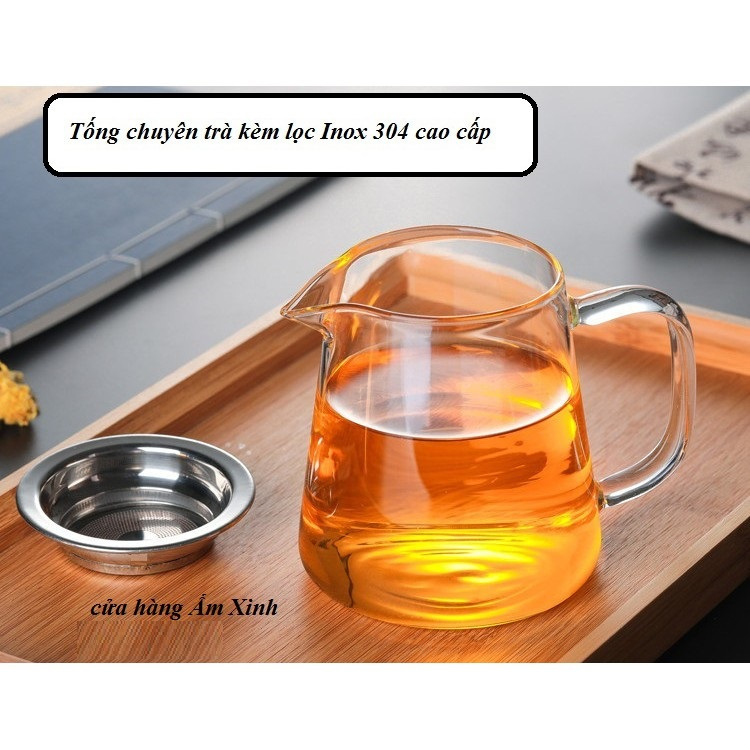 Tống chuyên trà thủy tinh chịu nhiệt cao cấp (có mẫu kèm lọc trà Inox)