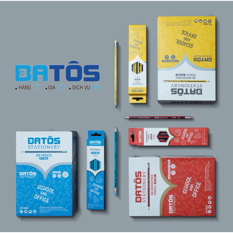 Hộp 12 bút chì 2B Batôs 3 PC-B03 phù hợp cho bé tập viết