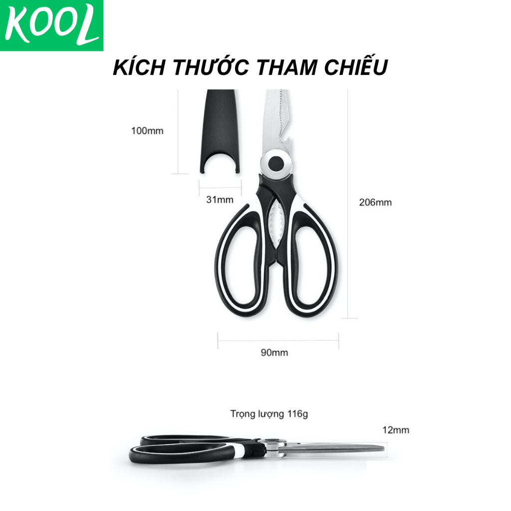 Kéo nấu ăn làm bếp số 1 thép không rỉ KOOL - RB02501 kéo đa năng, kéo nhật kéo nhà bếp cắt