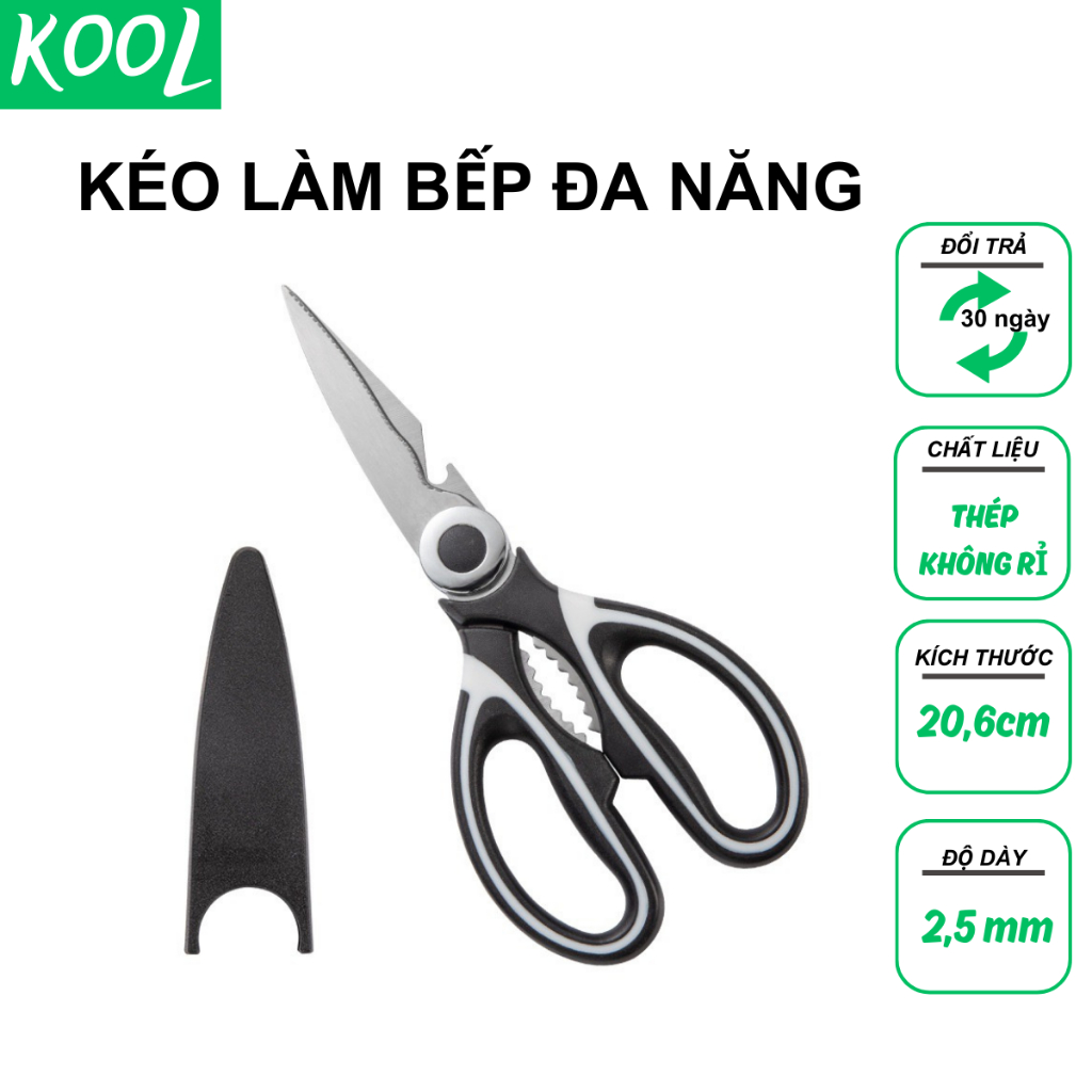 Kéo nấu ăn làm bếp số 1 thép không rỉ KOOL - RB02501 kéo đa năng, kéo nhật kéo nhà bếp cắt