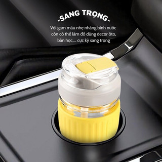 Cốc thủy tinh có nắp và ống hút, cốc bọc da đẹp dung tích 500ml