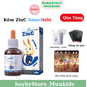 Smartbibi ZinC - bổ sung kẽm hữu cơ, giúp trẻ tiêu hóa tốt,tăng sức đề kháng (lọ 30ml) tặng kèm quà