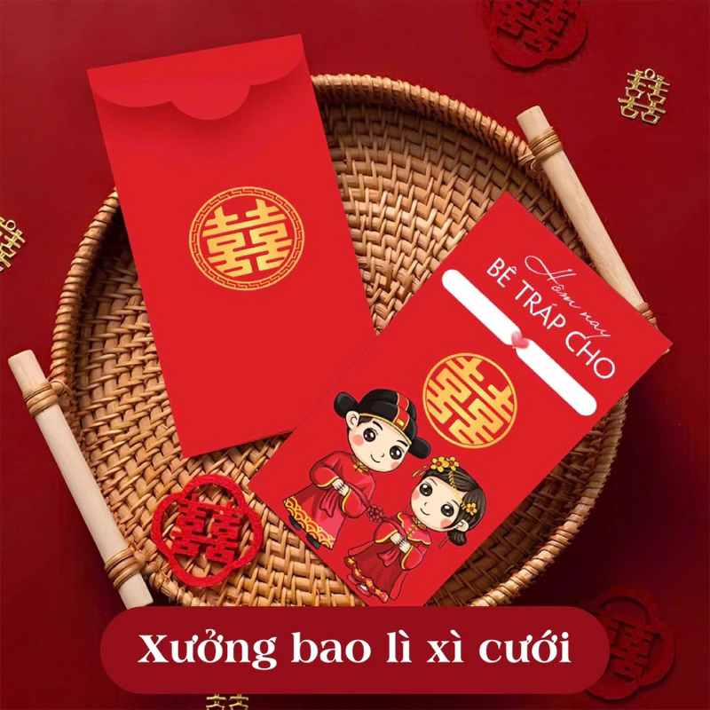 (Viết Tên CD-CR) Bao lì xì đám cưới, Lì Xì Hỷ Bao lì xì cưới, đám hỏi lì xì mâm quả màu đỏ lì xì tết