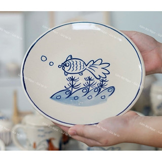 Dĩa Gốm Cao Cấp Vẽ Gà Trốg/Cá/Hoa/Chỉ/Măng Cụt Nhiều Kích Thước Từ 12cm Đến 23cm - Gốm Xưa Lái Thiêu Cho Người Hoài Niệm