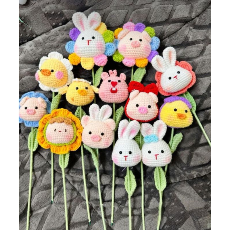 Hoa Thú Handmade Bằng Len Xinh Xắn , Cành Hoa Len, Móc Khoá Len Handmade