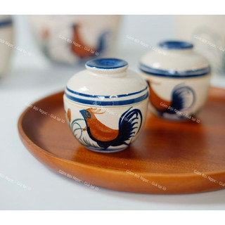 Thố Vẽ Gà Trống (Gà Tre/Gà Chuối/Coban) Mini 7cm/9cm Cực Xinh -Gốm Cao Cấp Men Đẹp Đựng Gia Vị -  Gà Cho Người Hoài Niệm