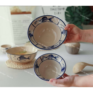 Tô Chiết Yêu/Tô Bắc Cao Cấp 18cm/20cm Vẽ Gà Trống/Cá/Chỉ Xanh/Phết/Cua - Gốm Lái Thiêu - Gốm Nam Bộ