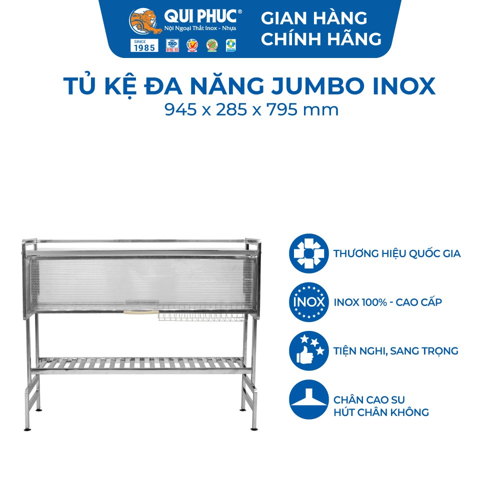 Tủ kệ đa năng Jumbo QUI PHÚC, inox cao cấp, chắc chắn, thiết kế hiện đại, có nắp đậy chống bụi