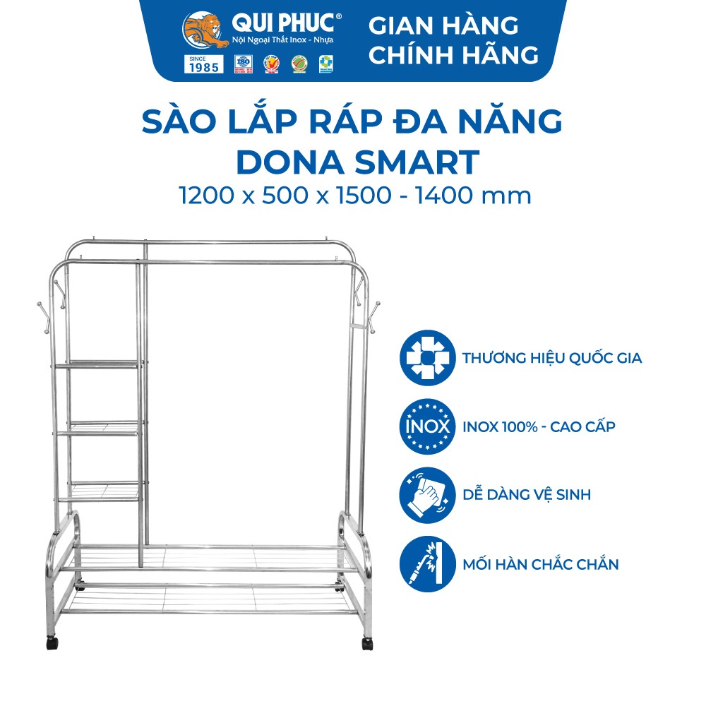 Sào phơi quần áo Dona Smart QUI PHÚC, inox 201 cao cấp, chống gỉ sét, bền chắc, chân có bánh xe