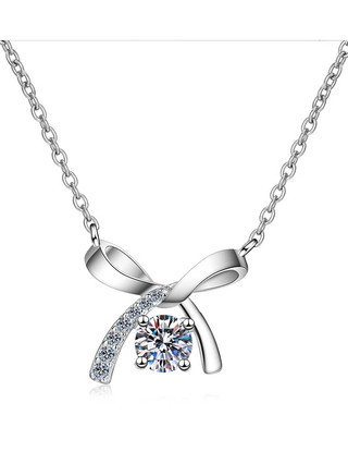 dây chuyền bạc Vòng cổ nữ Moissanite bạc S925 Vòng cổ nơ nữ Quà tặng nữ S50