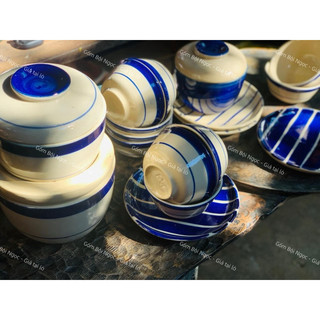 Thố Gốm Tráng Men Xanh Coban Trắng Đặt Riêng Cực Xinh - Gốm Xưa Men Xịn Đẹp - Gốm Xưa Lái Thiêu Cho Người Hoài Niệm