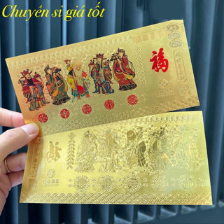 [GIÁ SỈ] Sỉ Giá Tốt 10 Tờ Tiền Phong Thủy Ngũ Phúc Lâm Môn Plastic Mạ Vàng - PHÚC LỘC THỌ TÀI HỶ