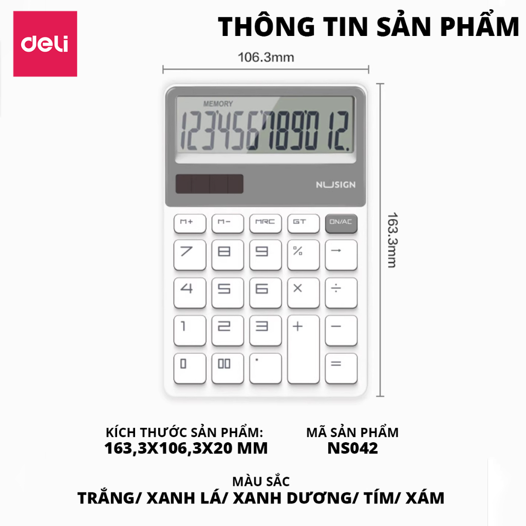 [𝐕𝐎𝐔𝐂𝐇𝐄𝐑 𝐋𝐈𝐕𝐄 𝟐𝟓%] Máy Tính Cao Cấp Deli Máy Tính Cầm Tay Màn Hình LCD Phím To Máy Tính 12 Số Pin Năng Lượng Mặt Trời
