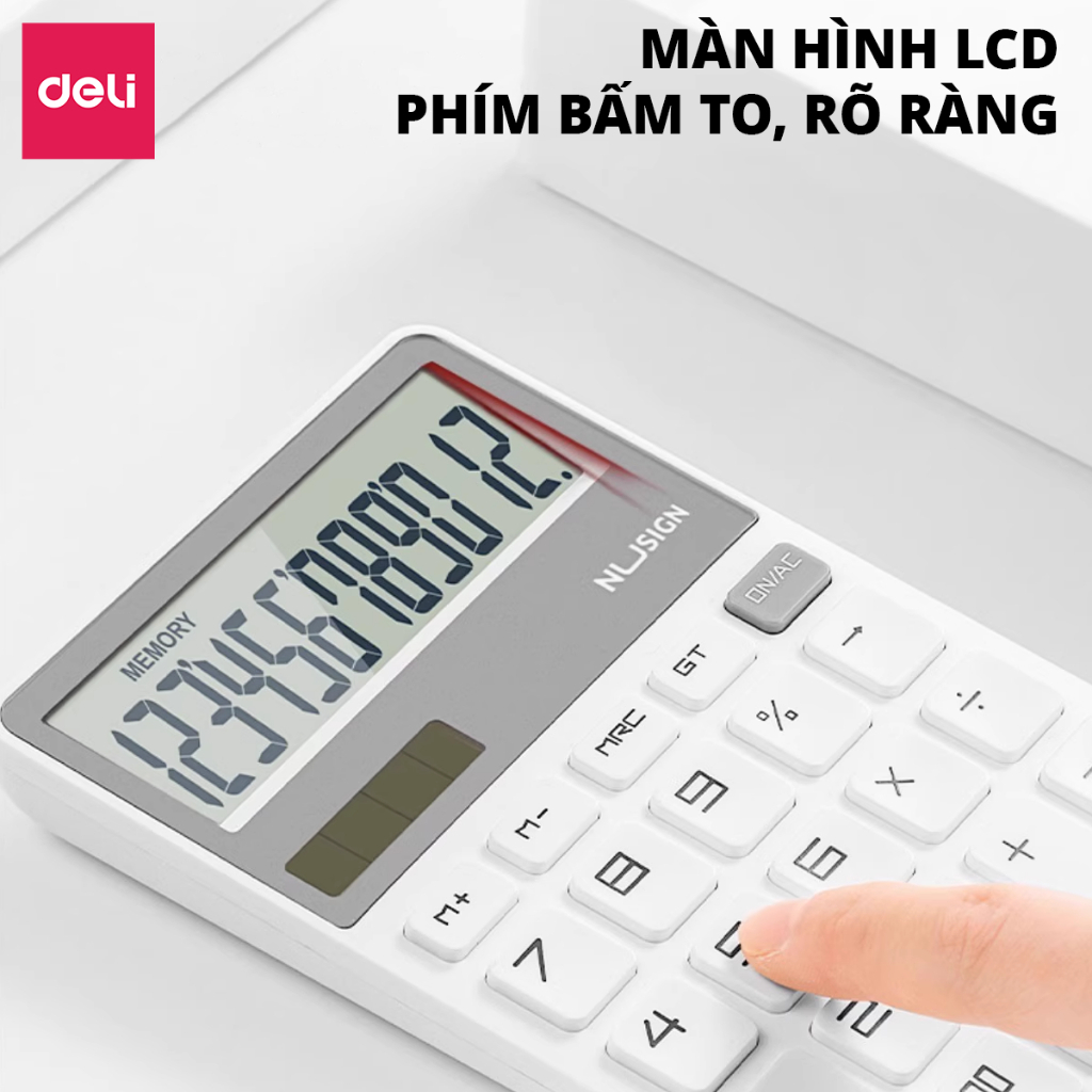 [𝐕𝐎𝐔𝐂𝐇𝐄𝐑 𝐋𝐈𝐕𝐄 𝟐𝟓%] Máy Tính Cao Cấp Deli Máy Tính Cầm Tay Màn Hình LCD Phím To Máy Tính 12 Số Pin Năng Lượng Mặt Trời