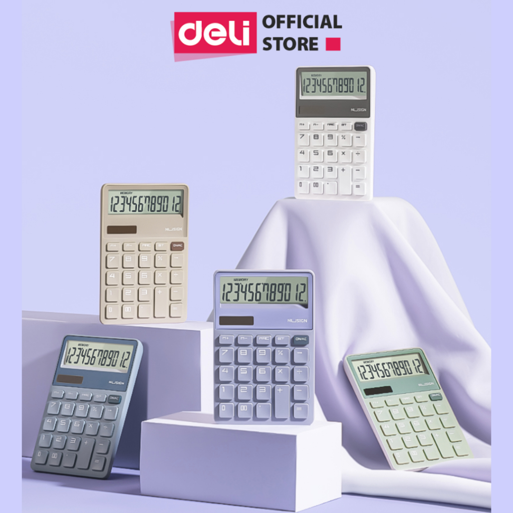 [𝐕𝐎𝐔𝐂𝐇𝐄𝐑 𝐋𝐈𝐕𝐄 𝟐𝟓%] Máy Tính Cao Cấp Deli Máy Tính Cầm Tay Màn Hình LCD Phím To Máy Tính 12 Số Pin Năng Lượng Mặt Trời