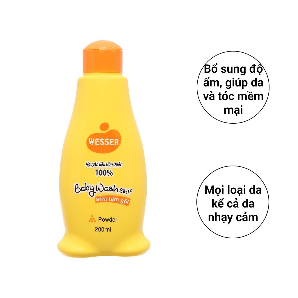 Sữa Tắm Gội Cho Bé Wesser 2 In 1 loại 200ml-500ml (Cam/Xanh Lá/Hồng)