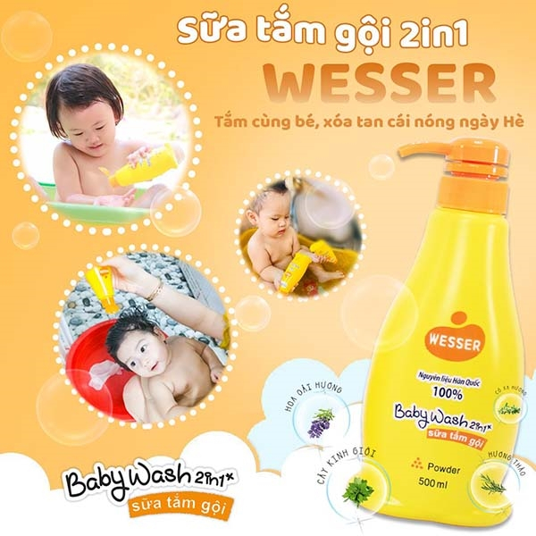 Sữa Tắm Gội Cho Bé Wesser 2 In 1 loại 200ml-500ml (Cam/Xanh Lá/Hồng)
