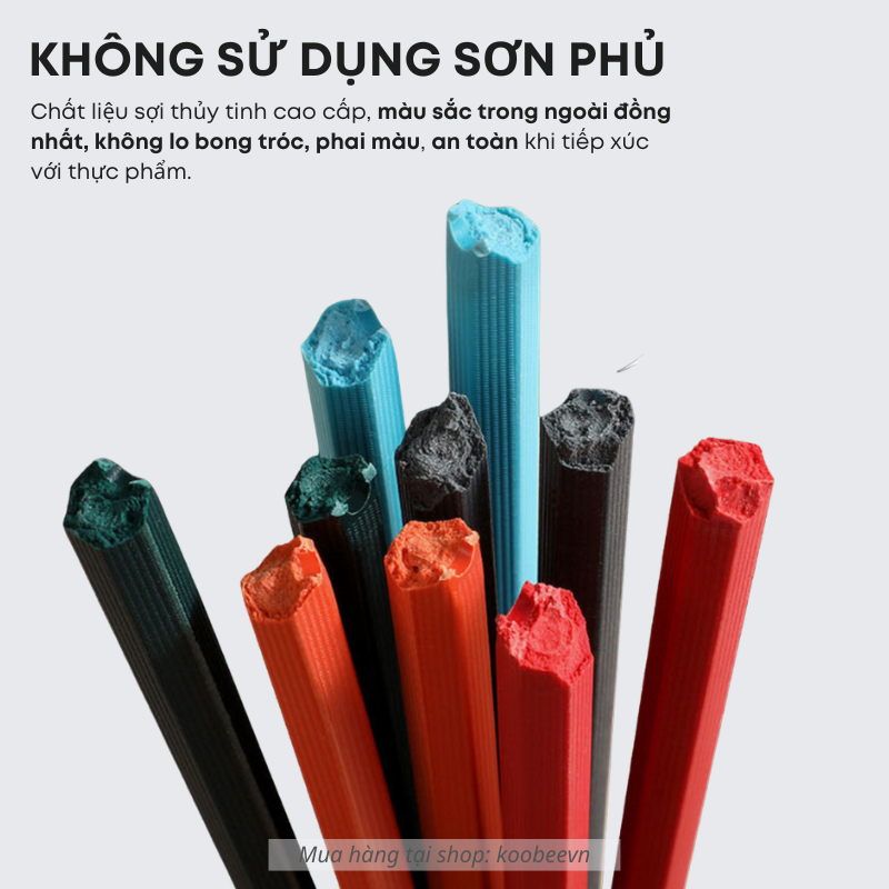 Set 10 Đôi Đũa Sợi Thủy Tinh Một Màu Không Mốc, Chống Trơn, Chịu Nhiệt Phong Cách Nhật Cao Cấp (BA14)