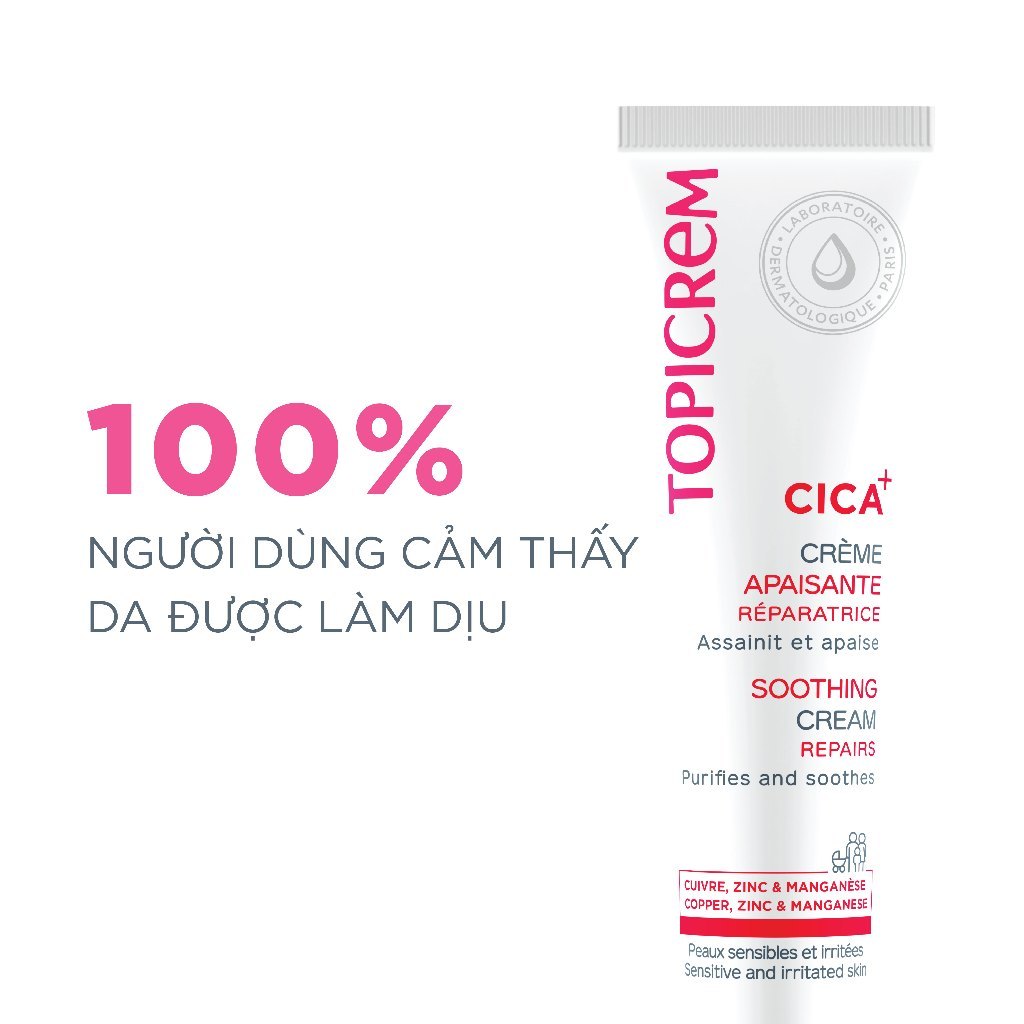Kem dưỡng phục hồi và làm êm dịu da TOPICREM CICA+ SOOTHING CREAM 40ml - Skin Studio