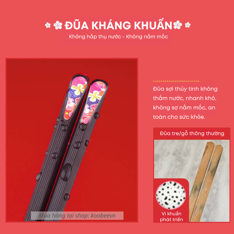 Đũa Kháng Khuẩn Phủ Sợi Thủy Tinh – Màu Đen Phong Cách Nhật Bản | Chịu Nhiệt, Chống Mốc, Không Trơn Trượt (BA27)