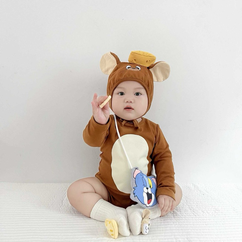 (Order) Bộ liền thân body chip tặng kèm túi cosplay Tom & Jerry tặng kèm mũ dành cho bé trai - bé gái