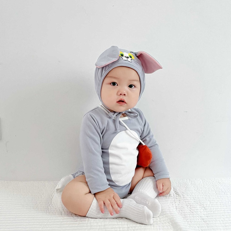 (Order) Bộ liền thân body chip tặng kèm túi cosplay Tom & Jerry tặng kèm mũ dành cho bé trai - bé gái