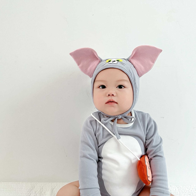 (Order) Bộ liền thân body chip tặng kèm túi cosplay Tom & Jerry tặng kèm mũ dành cho bé trai - bé gái