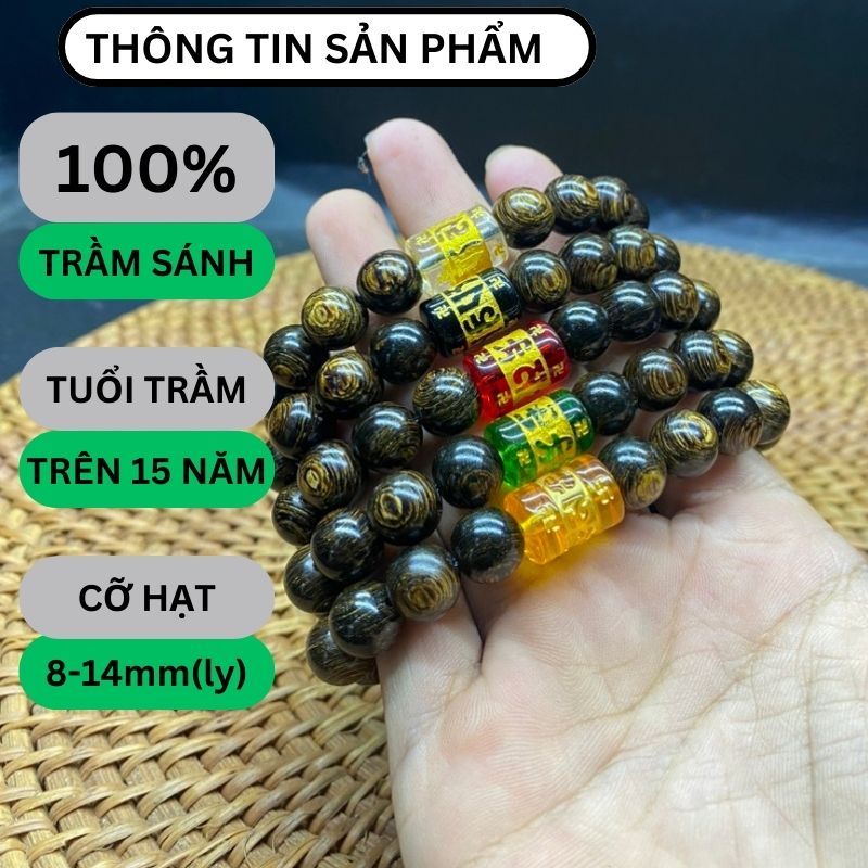Vòng đeo tay trầm hương sánh chìm TRÒN ĐƠN mix Omani-đốt trúc -8-10-12 ly