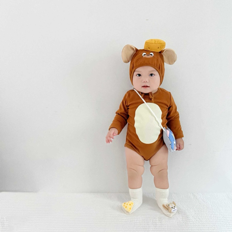 (Order) Bộ liền thân body chip tặng kèm túi cosplay Tom & Jerry tặng kèm mũ dành cho bé trai - bé gái
