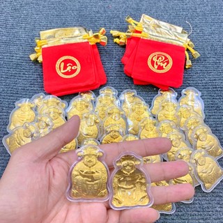 🌸BÁN CHẠY🌸 Combo 10 Thỏi Vía Ông Thần Tài Mạ Vàng Kèm Túi Gấm Phúc, Lộc