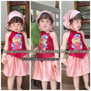 7-35kg Set Cô Tấm yếm đào đáng yêu, chất liệu lụa mát cho bé gái đi chơi trung thu, lễ tết