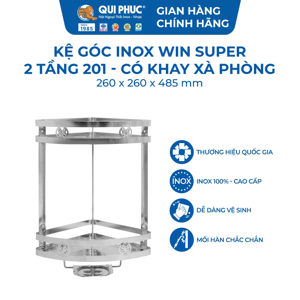 Kệ góc nhà tắm Win Super QUI PHÚC, inox 201 cao cấp, không gỉ, 2 tầng tiện lợi, tiết kiệm không gian