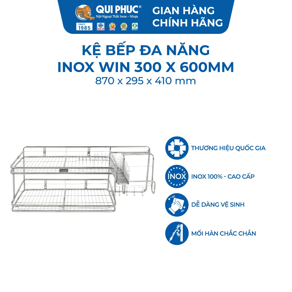 Kệ bếp đa năng Win QUI PHÚC, inox 201 cao cấp, thiết kế hiện đại, thông tin, có ngăn đựng đũa, muỗng