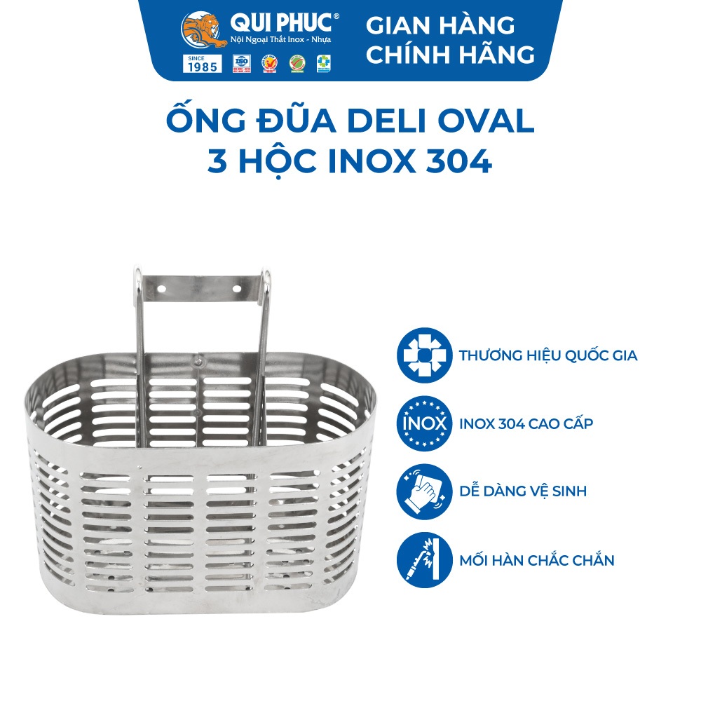 [HỎA TỐC] Ống đũa Deli Oval QUI PHÚC, 3 ngăn, tiện lợi, inox 304 không gỉ, sáng bóng, cao cấp