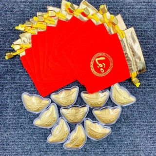🌸BÁN CHẠY🌸 Sỉ Combo 10 Thỏi Vàng Tài Lộc Mạ Vàng Kèm Túi Gấm Phúc Lộc Phong Thủy , trưng bày hoặc làm quà tặng