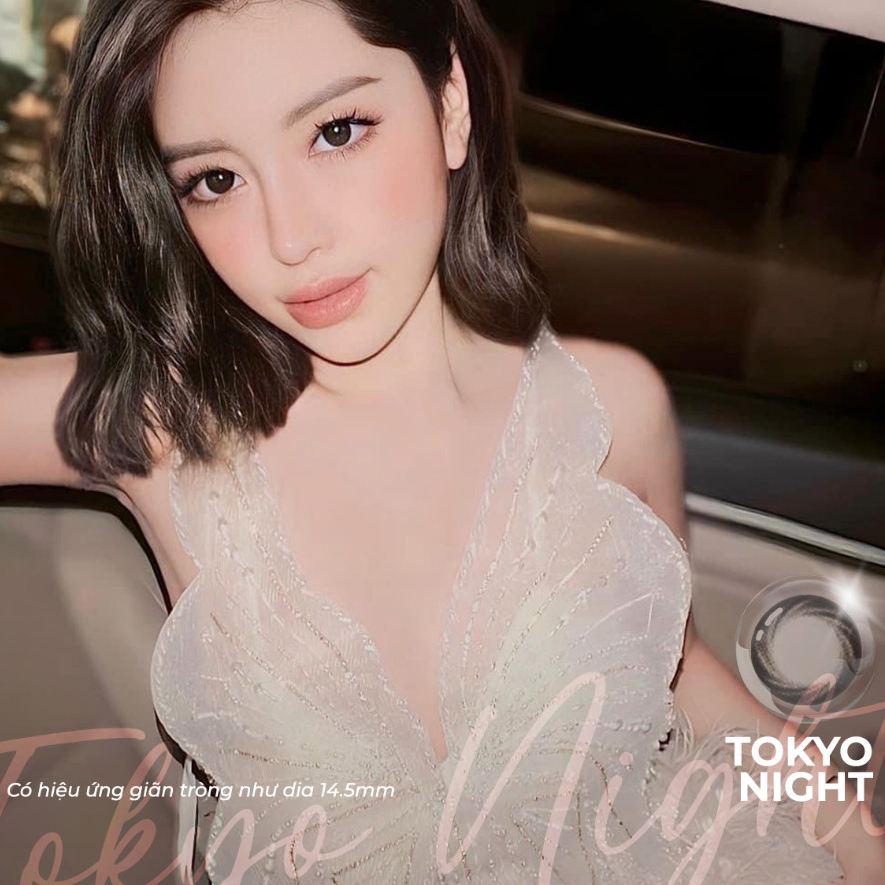 Lens cận màu đen giãn tròng Tokyo Night 💥HÀNG CAO CẤP💥 Kính áp tròng có độ cận 0-8, có độ ẩm cao mềm mại, không cộm