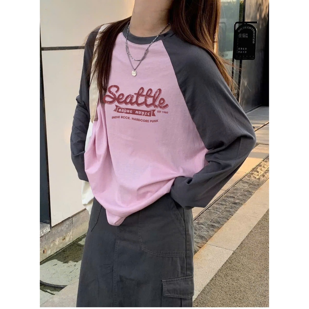MÀU MỚI Áo thun Nữ dài tay Ragan in hình JULY fashion2023, Áo phông dáng rộng tay dài phối màu paste chất Cotton Xược