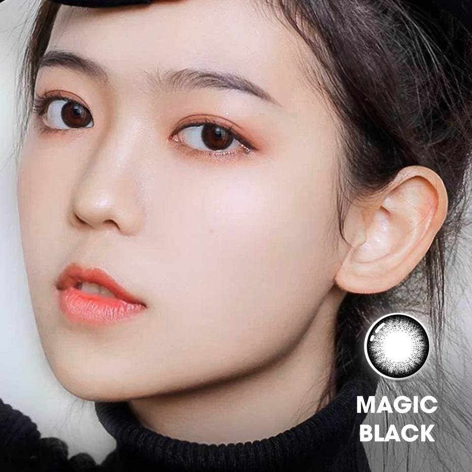 Lens cận màu đen tự nhiên Magic Black 💥HÀNG CAO CẤP💥 Kính Giãn tròng có độ cận 0-6 (có hỗ trợ cận lệch)