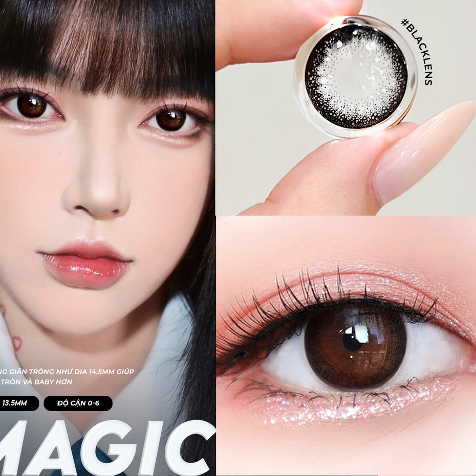 Lens cận màu đen tự nhiên Magic Black 💥HÀNG CAO CẤP💥 Kính Giãn tròng có độ cận 0-6 (có hỗ trợ cận lệch)