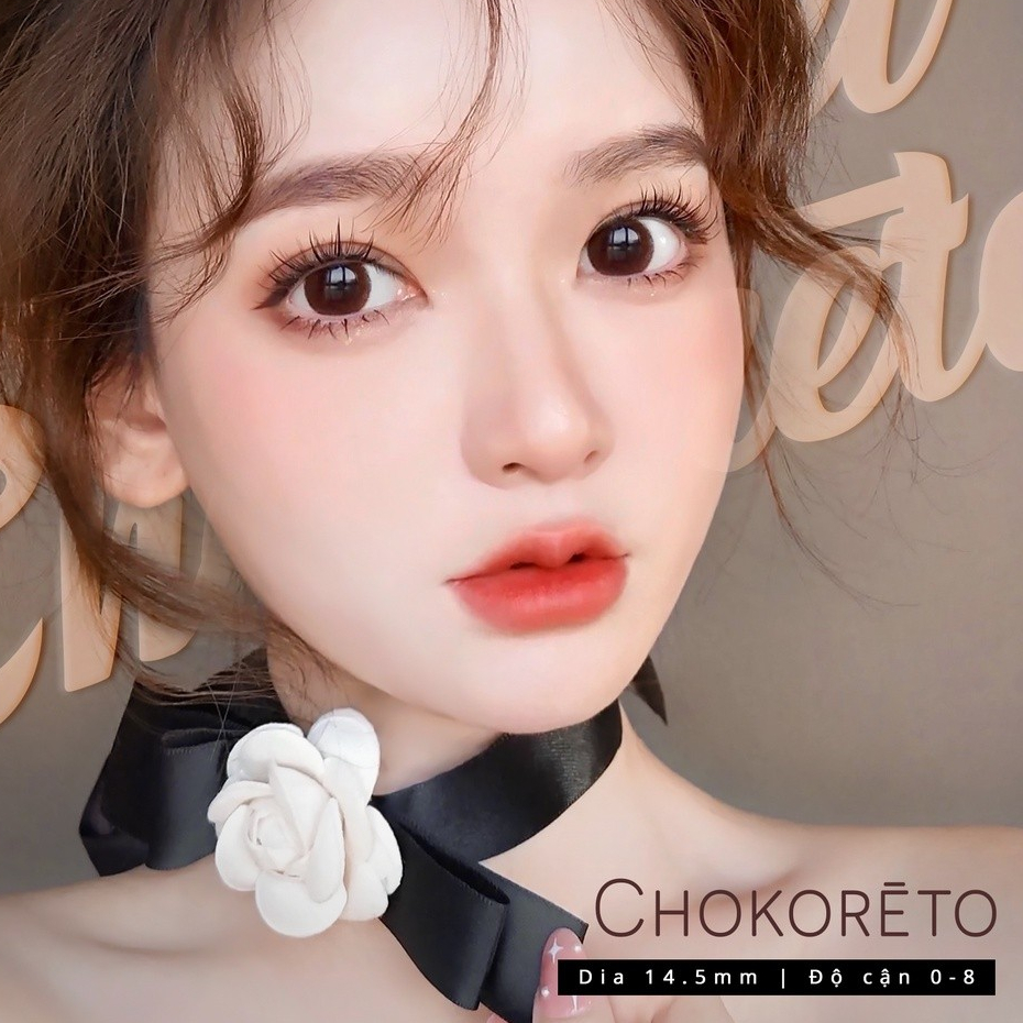 Lens màu nâu tự nhiên Chokoreto kính giãn tròng có độ 0-8, chống tia UV, độ giãn 14.5