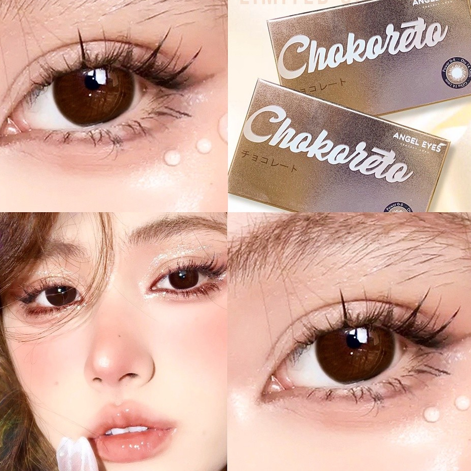 Lens màu nâu tự nhiên Chokoreto kính giãn tròng có độ 0-8, chống tia UV, độ giãn 14.5