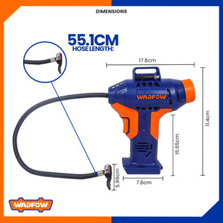WADFOW Máy kiểm tra hơi lốp xe ô tô dùng pin 20V | Áp suất tối đa: 150PSI/10,5 Bar WLN2520