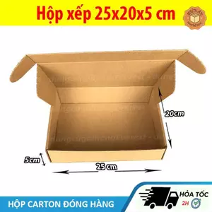 Combo 20 hộp xếp, size 25x20x5 cm - hộp carton nắp gài, giấy 2 nâu 1 xeo, sóng E cứng cáp