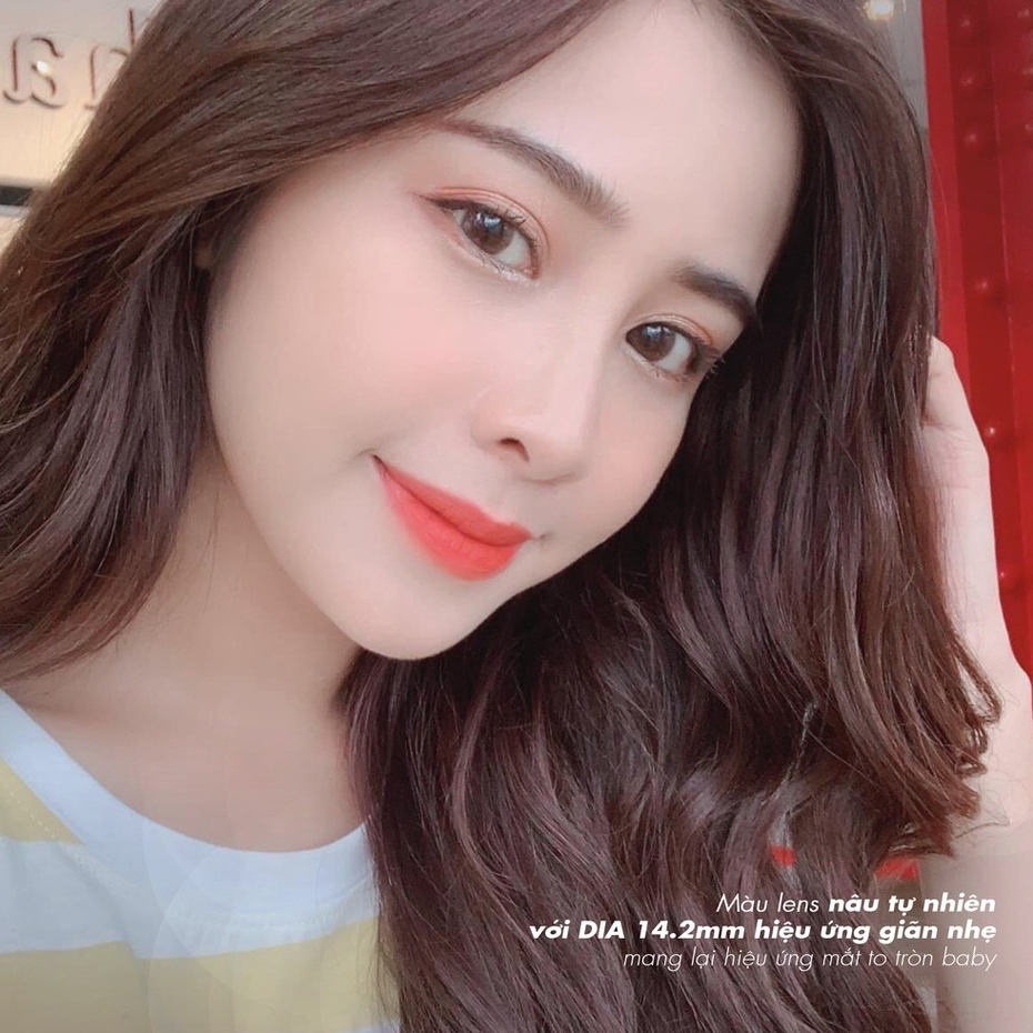 Lens cận Mochi Brown 💥HÀNG CAO CẤP💥 Kính áp tròng có độ 0-8, màu nâu tự nhiên, đường kính 14.2mm
