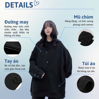 Áo khoác nỉ bông hoodie có mũ có dây nam nữ unisex fom rộng đen trắng xám tiêu sweater hàn quốc [A179]