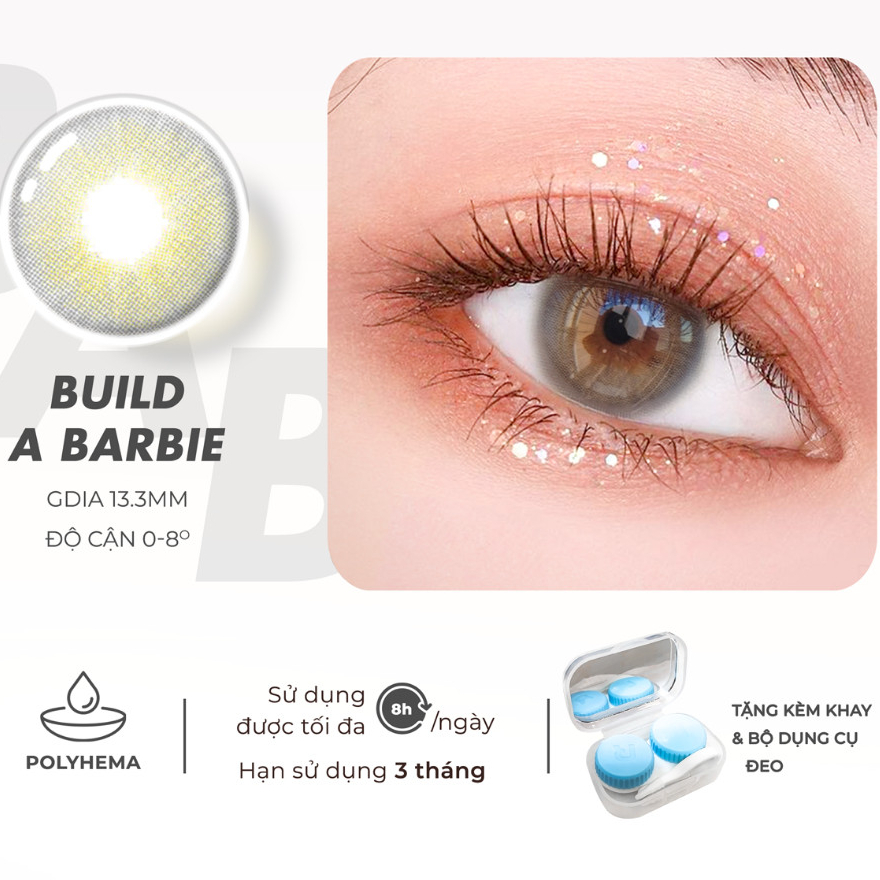 Lens cận xám tây Build A Barbie, Kính áp tròng màu tự nhiên, có độ cận 0-8, đường kính nhỏ 13.3mm