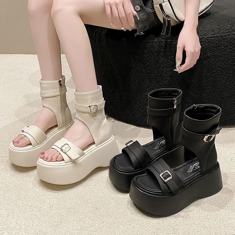 (Sẵn trắng 35,36,38,39,40) Giày Sandal cổ cao chiến binh đế độn cá tính Ulzzang 2024