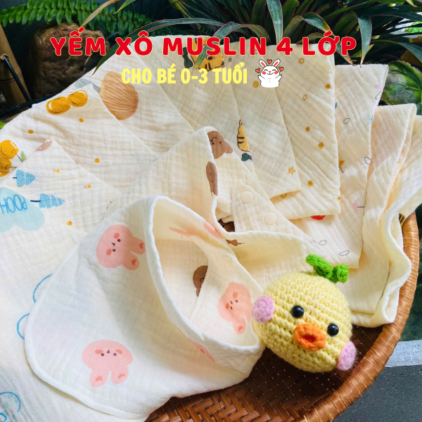 Khăn yếm xô tam giác Muslin 4 lớp cao cấp cho bé sơ sinh, bé trai, bé gái - Rosaria